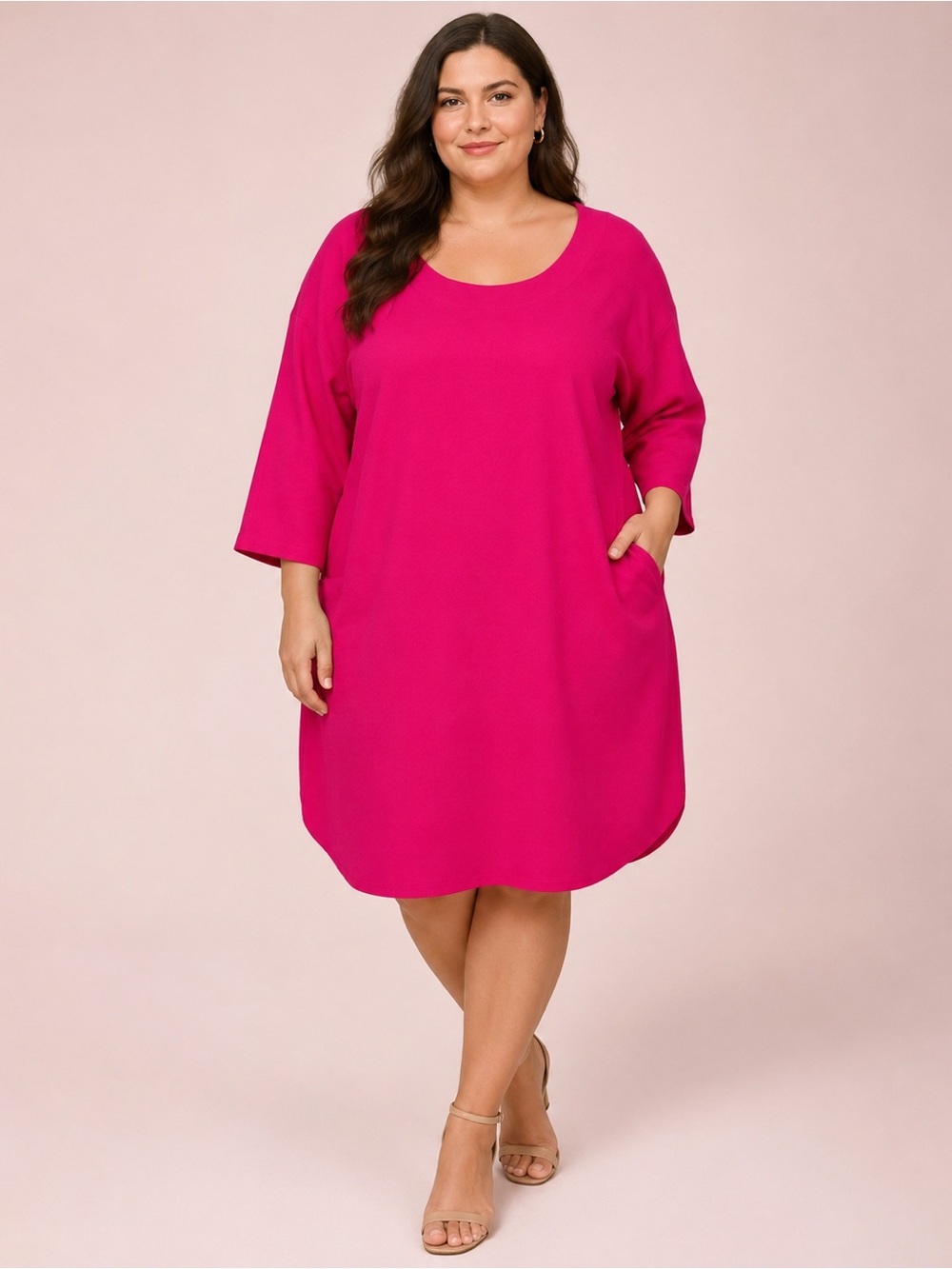 Eloquii Bright Hot Pink Plus Size Scoop Neck Tunic with Pockets